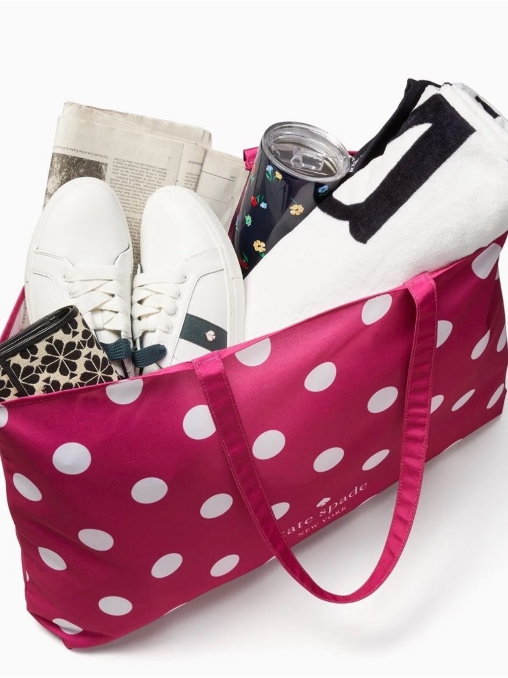 Kate Spade ♠️ Dotted Canvas Tote in Pink & White